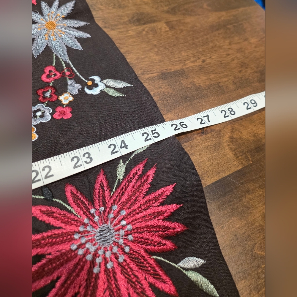 Linea Embroidered Floral Brown Linen A Line Skirt 14 - Picture 6 of 10